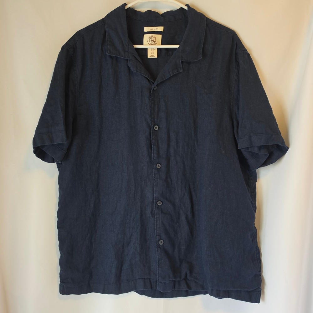 Panama Jack Linen Shirt XL Navy Blue Summer Beach Coastal Camp Shirt